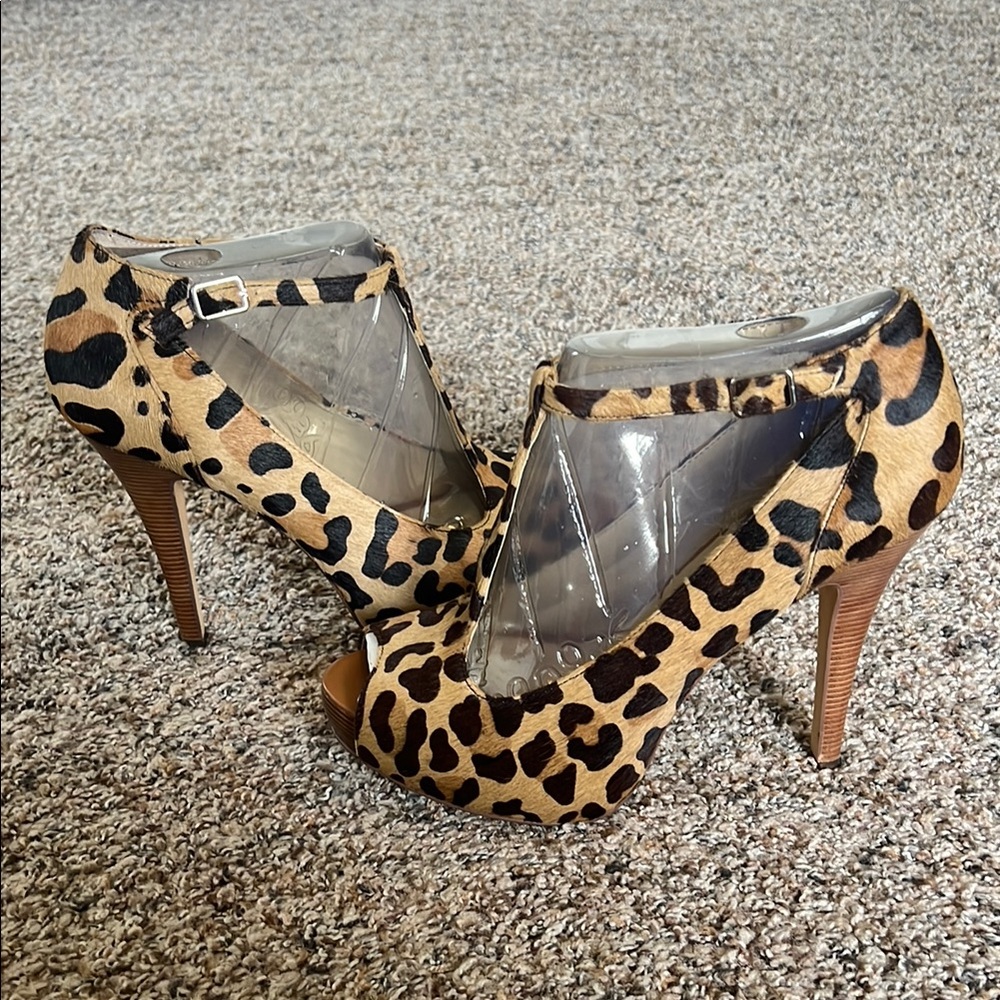 Leopard Print Peep Toe Heels